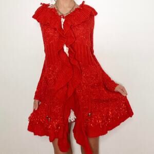 Incredible red alison sheri ruffle cardigan
